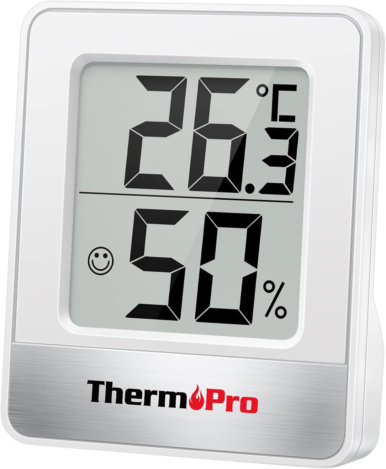 ThermoPro TP49 digitales Mini Thermo-Hygrometer Thermometer Hygrometer innen Temperatur und Luftfeuchtigkeitmessgerät mit Smiley-Indikator für Gewächshaus, Wohnzimmer, weiß